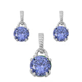 Solitaire Round Earrings Simulated Tanzanite .925 Sterling Silver Pendant Set