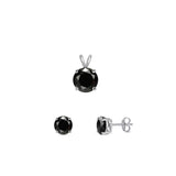 Sterling Silver Beautiful Black CZ 4mm Earrings & 6mm Pendant Set 925 New