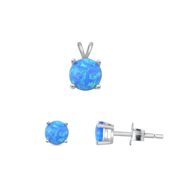 Sterling Silver Classic Blue Synthetic Opal 4mm Earrings & 6mm Pendant .925 New
