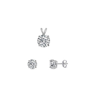 Sterling Silver Clear Round Fashion CZ 4mm Earring & 6mm Pendant Set 925 New
