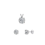 Sterling Silver Clear Round Fashion CZ 4mm Earring & 6mm Pendant Set 925 New