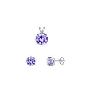 Sterling Silver Beautiful Lavender CZ 4mm Earrings & 6mm Pendant Set 925 New