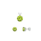 Sterling Silver Beautiful Peridot CZ 4mm Earrings & 6mm Pendant Set 925 New