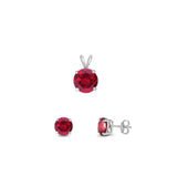 Sterling Silver Classic Round Ruby CZ 4mm Earrings & 6mm Pendant Set 925 New