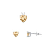 Sterling Silver Heart Champagne CZ 4mm Earrings & 6mm Pendant .925 New