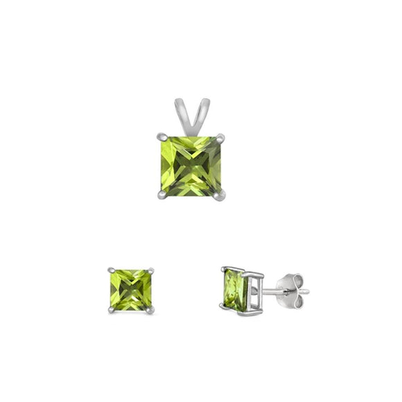 Sterling Silver Wholesale Peridot CZ 4mm Earrings & 6mm Pendant Set 925 New
