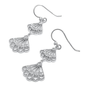 Sterling Silver Cute Elegant Vintage Style Fan Dangle Drop Earrings 925 New