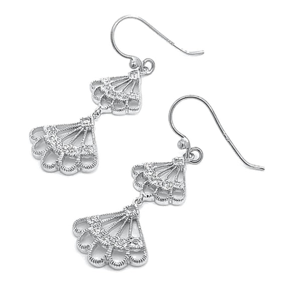 Sterling Silver Cute Elegant Vintage Style Fan Dangle Drop Earrings 925 New