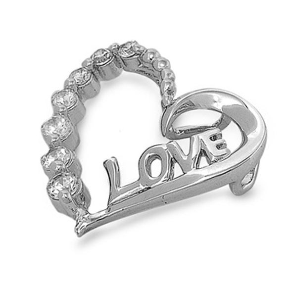 Ornate Classic Love Heart Pendant Clear Simulated CZ .925 Sterling Silver Charm