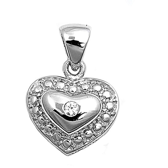 High Polish Halo Heart Pendant Clear Simulated CZ .925 Sterling Silver Charm