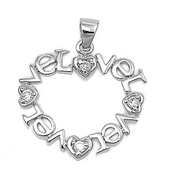 Promise Love Letter Heart Pendant Clear Simulated CZ .925 Sterling Silver Charm