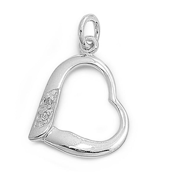 Sterling Silver Outline Studded Promise Heart Pendant Clear Simulated CZ Charm
