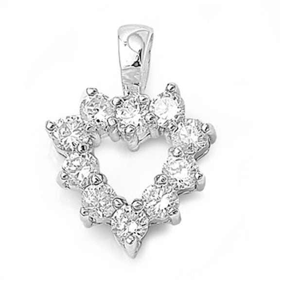 Sterling Silver High Polish Studded Cluster Heart Pendant Clear Simulated CZ