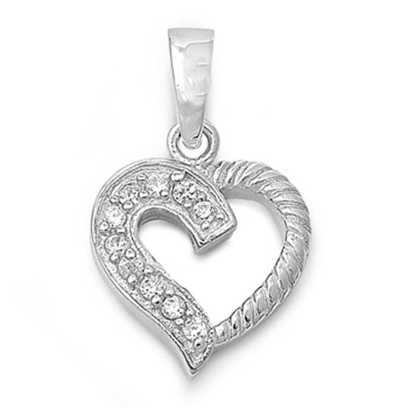 Sterling Silver High Polish Vintage Braided Heart Pendant Clear Simulated CZ