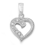 Sterling Silver High Polish Vintage Braided Heart Pendant Clear Simulated CZ