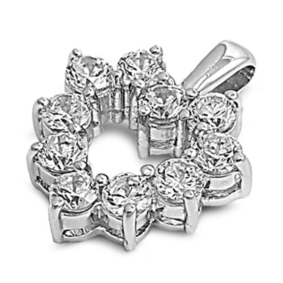 Outline Ornate Burst Heart Pendant Clear Simulated CZ .925 Sterling Silver Charm
