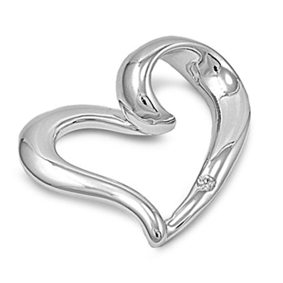 Sterling Silver Abstract Filigree Swirl Heart Clear Simulated CZ Pendant Charm
