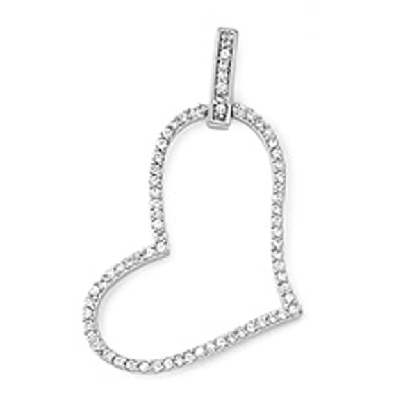 Ornate Promise Heart Pendant Clear Simulated CZ .925 Sterling Silver Love Charm
