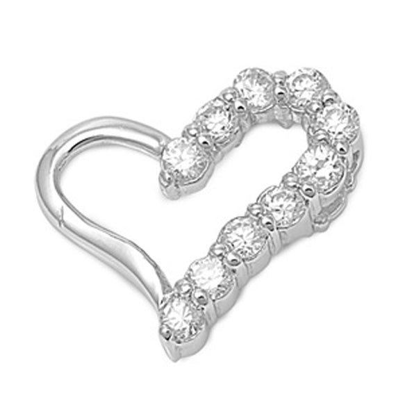 Sterling Silver Elegant Studded Promise Heart Pendant Clear Simulated CZ Charm