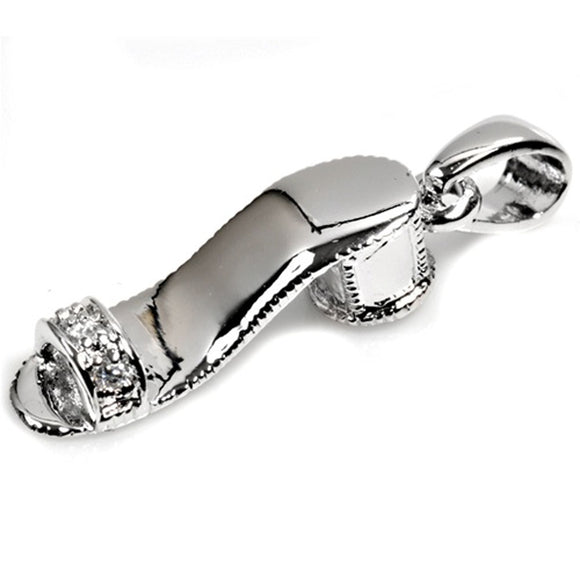 Shiny Fashion Shoe Pendant Clear Simulated CZ .925 Sterling Silver Heel Charm