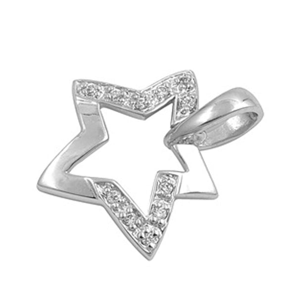 Cutout Cute Studded Star Pendant Clear Simulated CZ .925 Sterling Silver Charm
