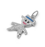 Sterling Silver Kid High Polish Studded Person Pendant Clear Simulated CZ Charm