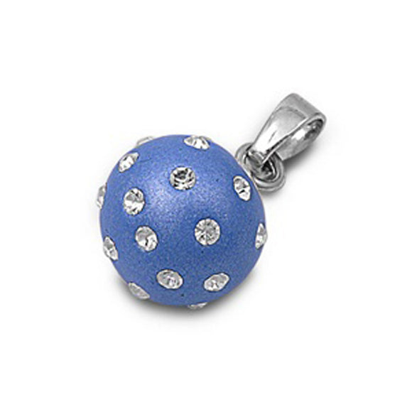 Blue Ball Pendant Clear Simulated CZ .925 Sterling Silver Round Simple Charm