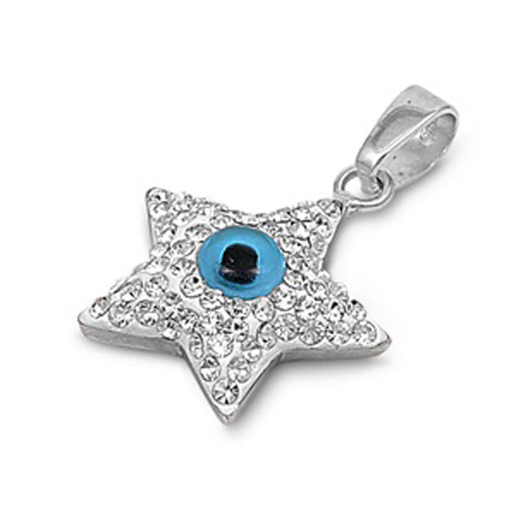 Star Studded Evil Eye Pendant Clear Simulated CZ .925 Sterling Silver Charm