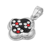 High Polish Clover Flower Pendant Simulated Garnet .925 Sterling Silver Charm