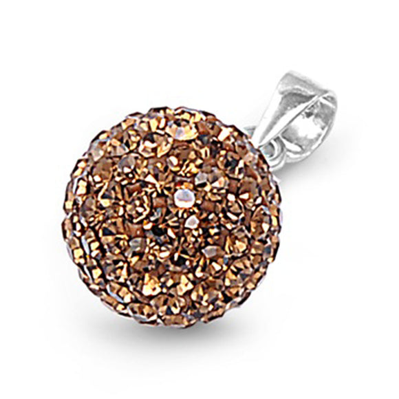 Sparkly Disco Ball Pendant Simulated Champagne .925 Sterling Silver Retro Charm