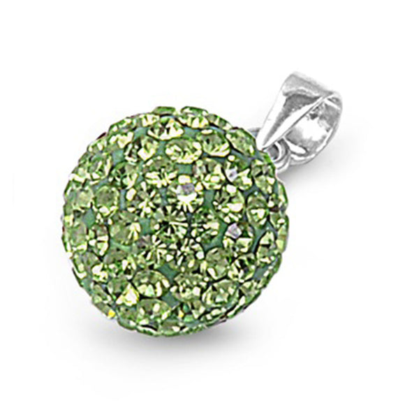 Studded Disco Ball Pendant Simulated Peridot .925 Sterling Silver Simple Charm