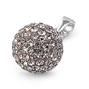 Studded Disco Ball Pendant Olive Green Rhinestone .925 Sterling Silver Charm
