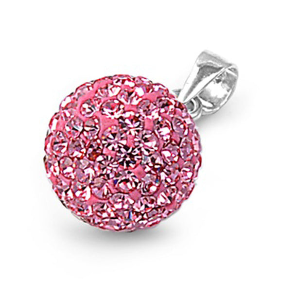 Bold Studded Ball Pendant Pink Rhinestone .925 Sterling Silver Simple Charm