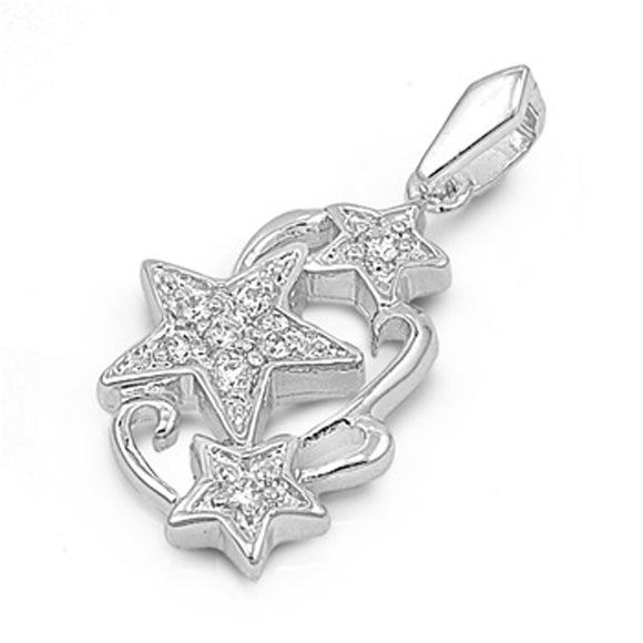 Sterling Silver Filigree Swirl Mystic Star Spiral Clear Simulated CZ Pendant