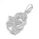 Sterling Silver Filigree Swirl Mystic Star Spiral Clear Simulated CZ Pendant