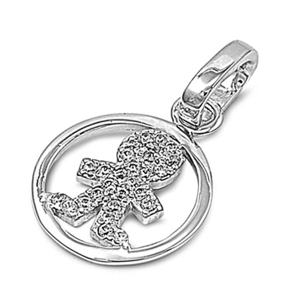 Sterling Silver Micro Pave Person Silhouette Hoop Pendant Clear Simulated CZ