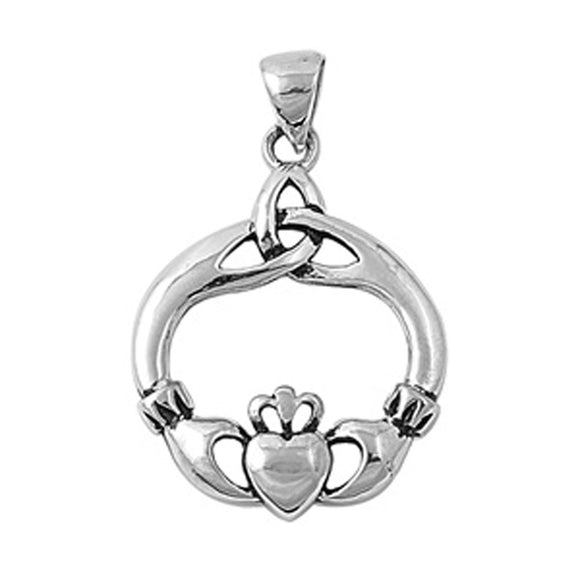 Heart Celtic Trinity Knot Claddagh Pendant .925 Sterling Silver Promise Charm