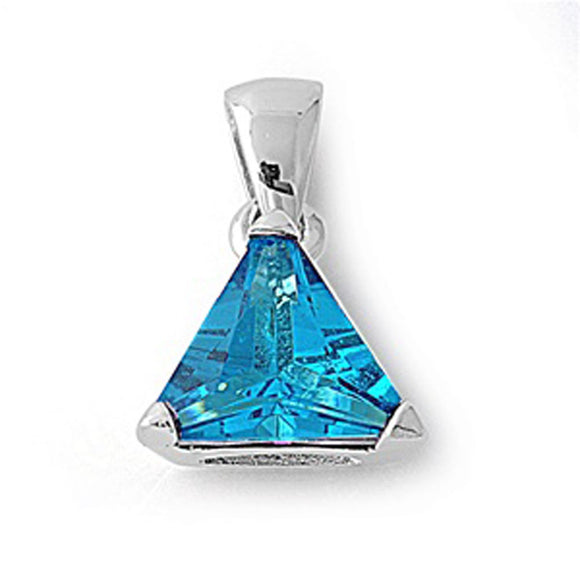 Sterling Silver Solitaire Simple Triangle Pendant Blue Simulated Topaz Charm