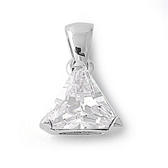 Solitaire Plain Triangle Pendant Clear Simulated CZ .925 Sterling Silver Charm