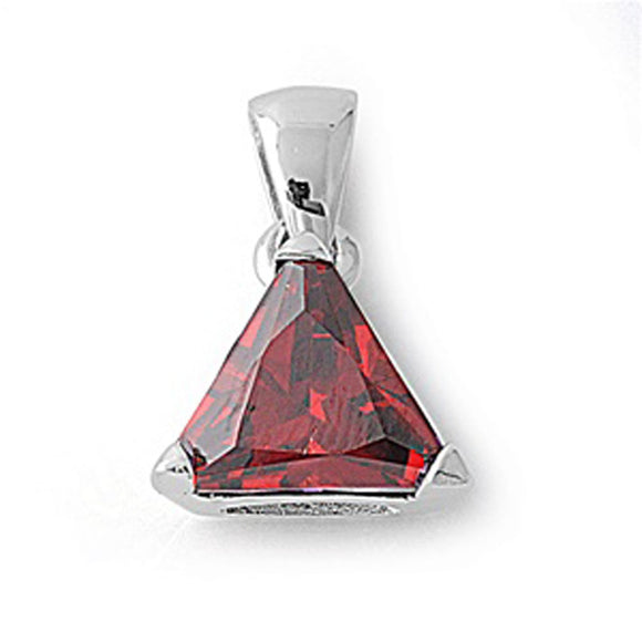 Solitaire Simple Triangle Pendant Simulated Garnet .925 Sterling Silver Charm