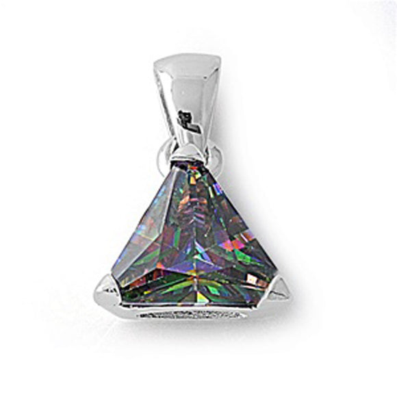Simple Triangle Pendant Rainbow Simulated Topaz .925 Sterling Silver Charm