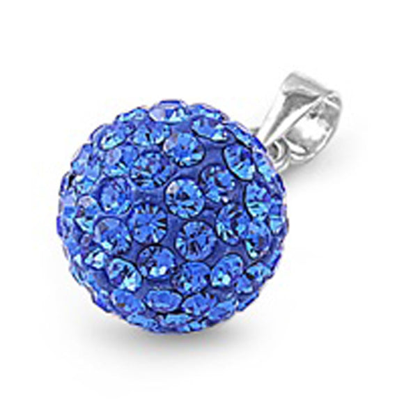 Studded Ball Pendant Blue Simulated Sapphire .925 Sterling Silver Fashion Charm