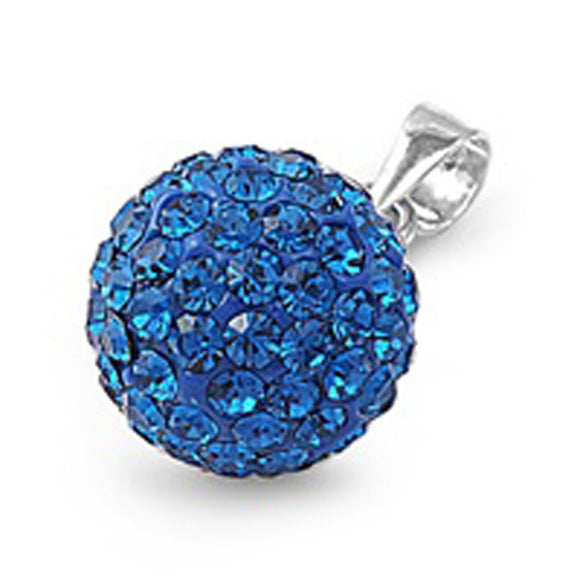 Sparkly Ball Pendant Blue Simulated Sapphire .925 Sterling Silver Studded Charm