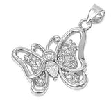 Studded Cluster Butterfly Pendant Clear Simulated CZ .925 Sterling Silver Charm