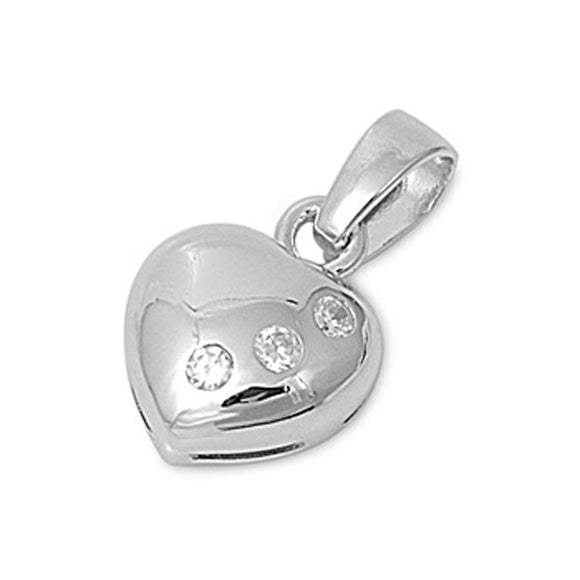 Sterling Silver High Polish Triple Stud Heart Pendant Clear Simulated CZ Charm