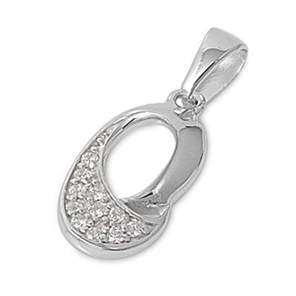 High Polish Oval Pendant Clear Simulated CZ .925 Sterling Silver Studded Charm