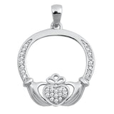 Celtic Claddagh Hoop Pendant Clear CZ .925 Sterling Silver Charm