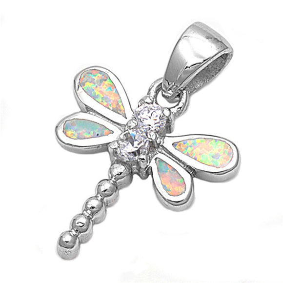 Sterling Silver Studded Teardrop Dragonfly Pendant Clear Simulated CZ Charm