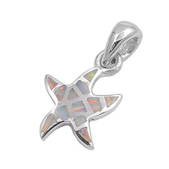Cute Mosaic Starfish Pendant White Simulated Opal .925 Sterling Silver Charm