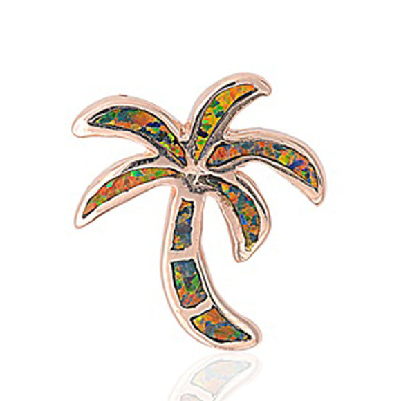 Sterling Silver Rose Gold-Tone Palm Tree Pendant Mystic Simulated Opal Charm